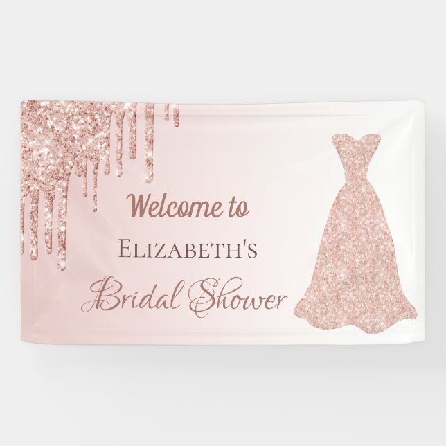 Bridal Shower rose gold blush pink glitter welcome Banner (Horizontal)