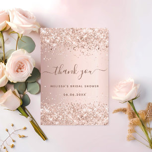 Bridal Shower rose gold blush sparkles Thank You Card