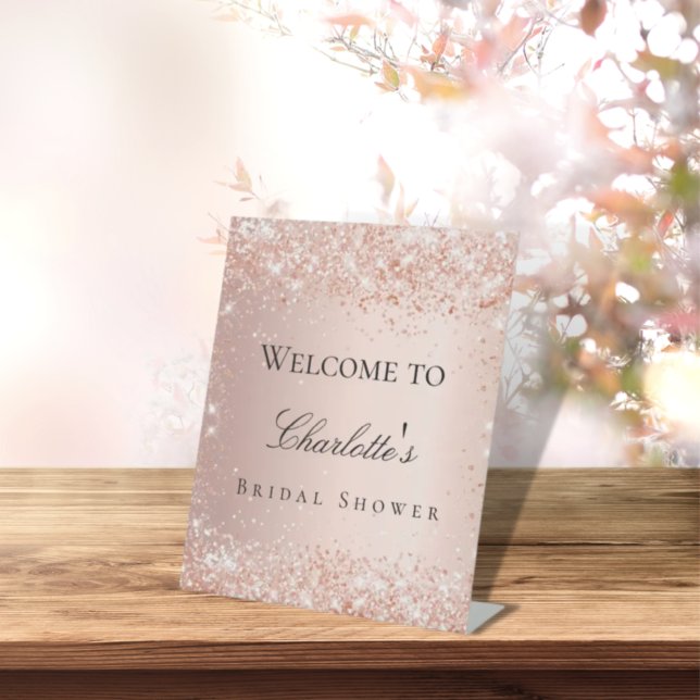 Bridal shower rose gold blush welcome pedestal sign (Creator Uploaded)