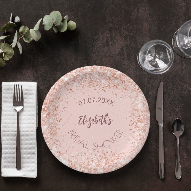 Bridal Shower rose gold confetti name Paper Plate (Creator Uploaded)