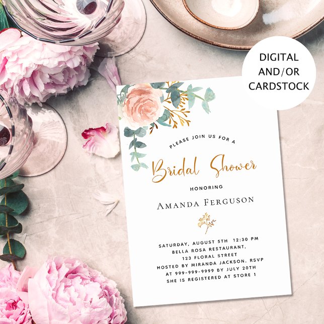 Bridal Shower rose gold eucalyptus greenery Invitation (Creator Uploaded)