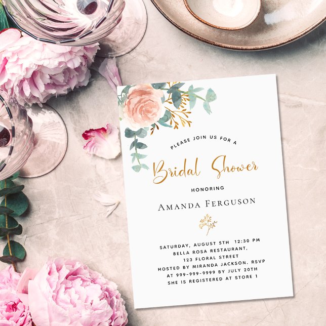 Bridal Shower rose gold eucalyptus greenery Invitation Postcard (Creator Uploaded)