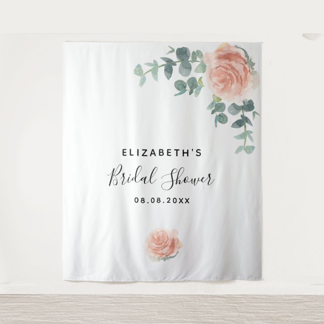Bridal Shower rose gold eucalyptus greenery white Tapestry (Front)