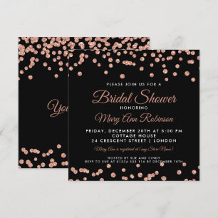 Bridal Shower Rose Gold Faux Glitter Confetti Blac Invitation