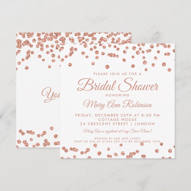Bridal Shower Rose Gold Faux Glitter Confetti Invitation (Front/Back)