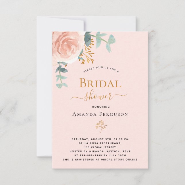 Bridal Shower rose gold floral eucalyptus elegant Invitation (Front)