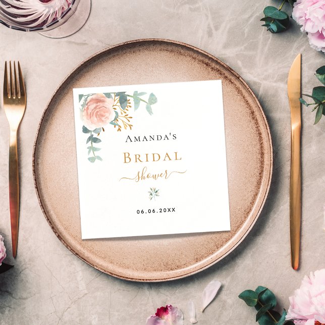 Bridal Shower rose gold floral eucalyptus greenery Napkin (Creator Uploaded)