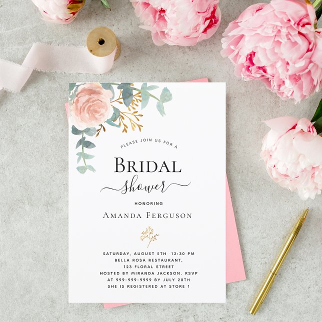 Bridal Shower rose gold floral eucalyptus greenery Postcard (Creator Uploaded)