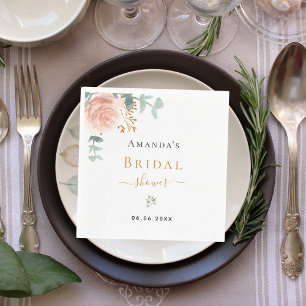 Bridal Shower rose gold floral eucalyptus luncheon Napkin