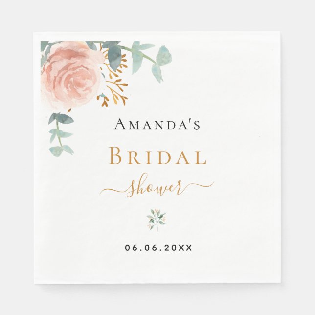 Bridal Shower rose gold floral eucalyptus luncheon Napkin (Front)