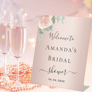 Bridal Shower rose gold floral eucalyptus welcome Pedestal Sign