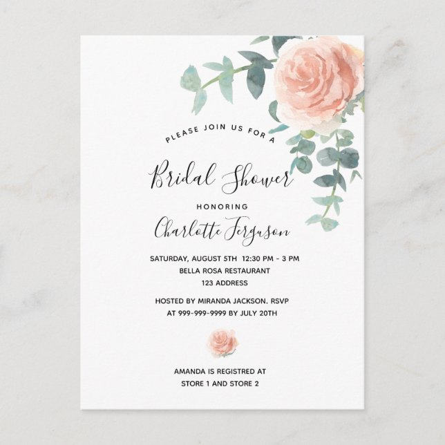 Bridal Shower rose gold floral greenery elegant Postcard (Front)