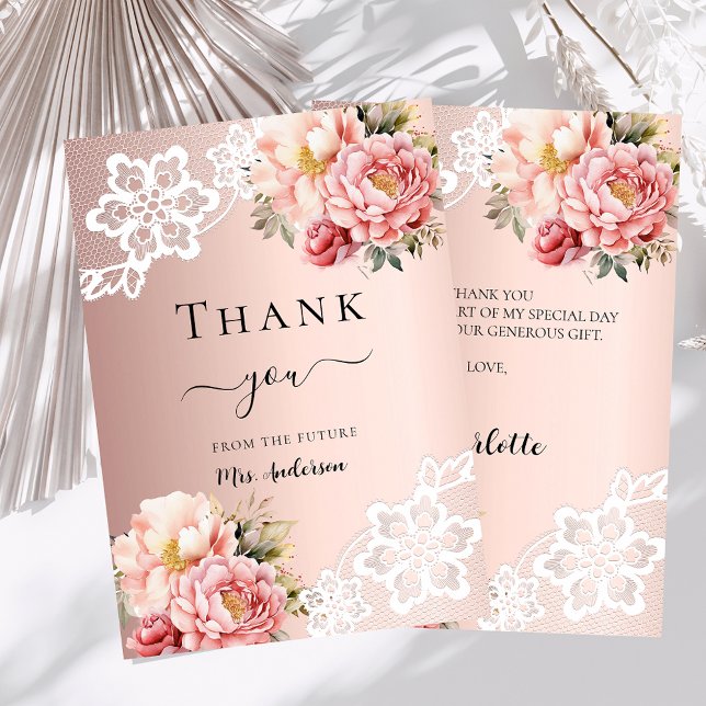 Bridal Shower rose gold floral lace thank you card (Creator Uploaded)