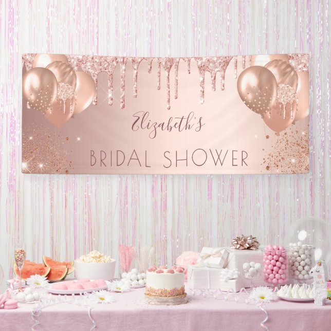 Bridal Shower rose gold glitter balloons party Banner (Party)