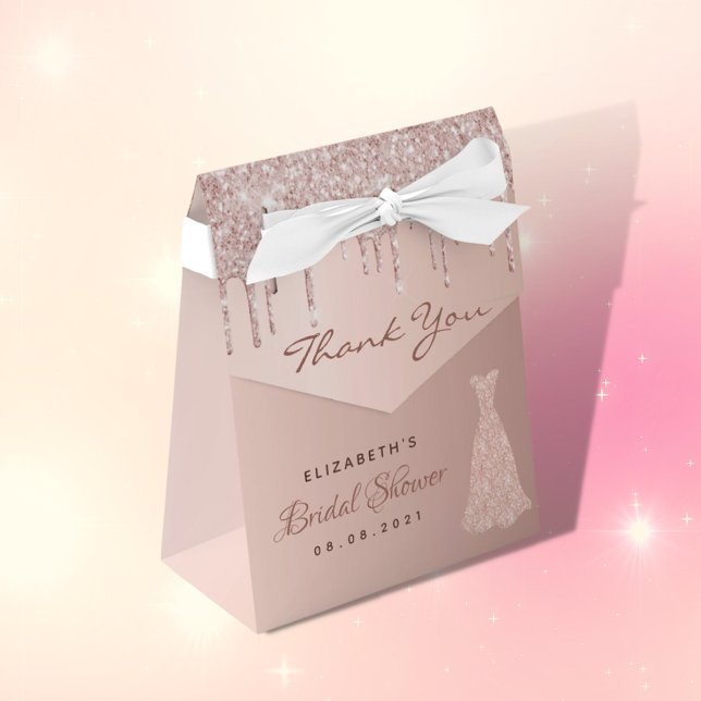 Bridal Shower rose gold glitter dress thank you Favour Box (Creator Uploaded)