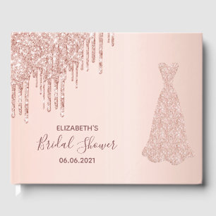 Bridal Shower rose gold glitter drips bride gown Guest Book