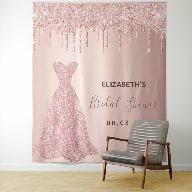 Bridal Shower rose gold glitter drips glam Tapestry (In Situ)
