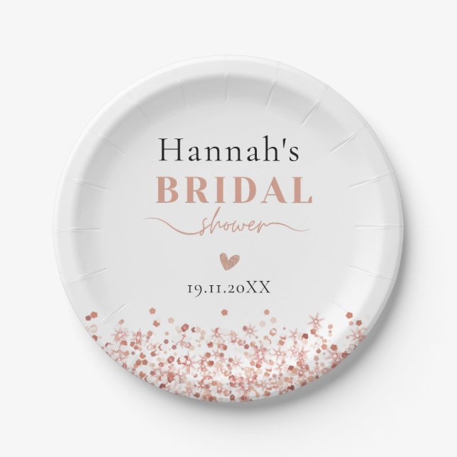 Bridal Shower Rose Gold Glitter Paper Plate (Front)