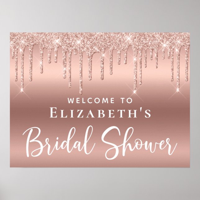 Bridal Shower Rose Gold Glitter Welcome Poster (Front)