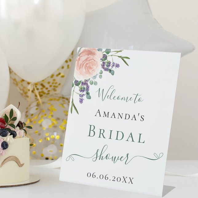 Bridal Shower rose gold lavender floral Pedestal Sign (Creator Uploaded)