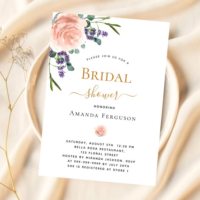 Bridal Shower rose gold lavender florals Invitation (Creator Uploaded)