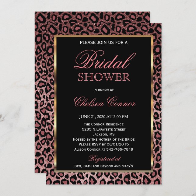 Bridal Shower - Rose Gold Leopard Pattern Invitation (Front/Back)