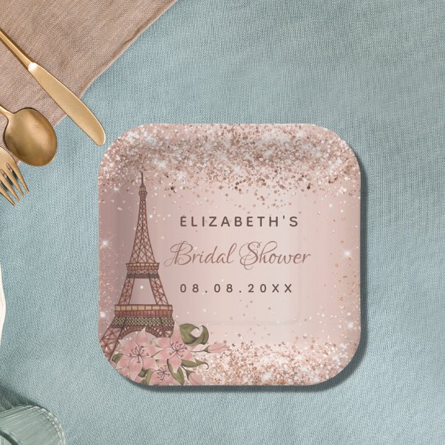 Bridal Shower rose gold Paris Eiffel Tower Paper Plate (Creator Uploaded)