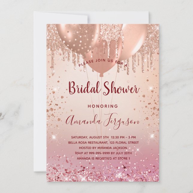 Bridal Shower rose gold pink balloons Invitation (Front)