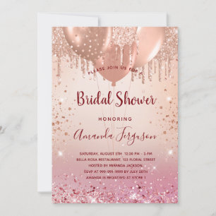 Bridal Shower rose gold pink balloons Invitation