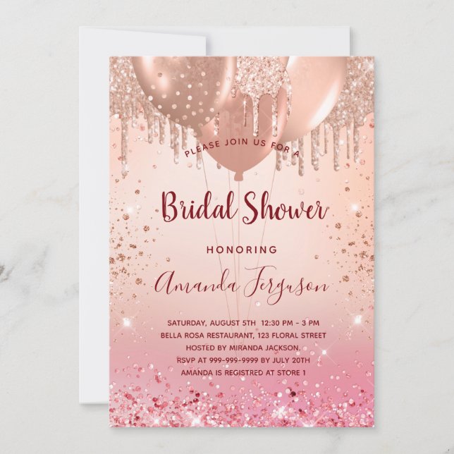 Bridal Shower rose gold pink balloons Invitation (Front)