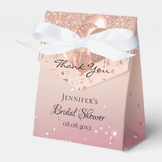 Bridal Shower rose gold pink balloons thank you Favour Box (Front Side)