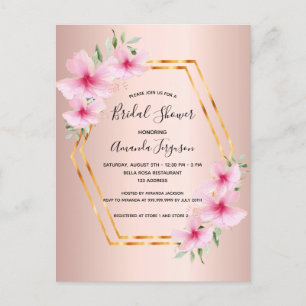 Bridal shower rose gold pink flowers invitation postcard