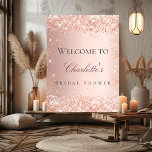 Bridal shower rose gold pink welcome poster<br><div class="desc">A welcome poster for a glamourous Bridal Shower.  A rose gold,  pink gradient background decorated with confetti. Personalise and add a name. 
Back: no design</div>