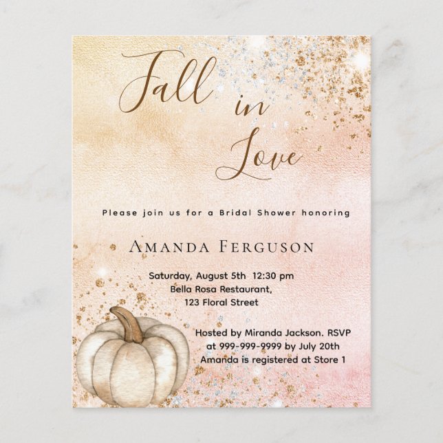 Bridal shower rose gold rustic pumpkin fall budget flyer (Front)