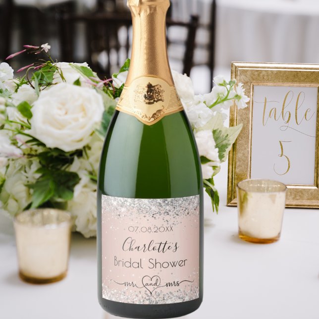 Bridal shower rose gold silver mr mrs sparkling wine label (Creator Uploaded)