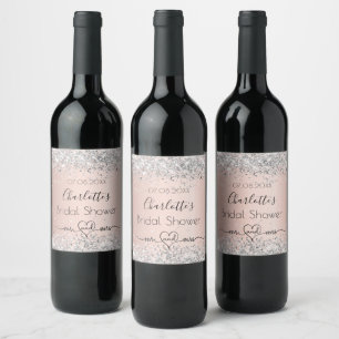 Bridal shower rose gold silver mr mrs wine label