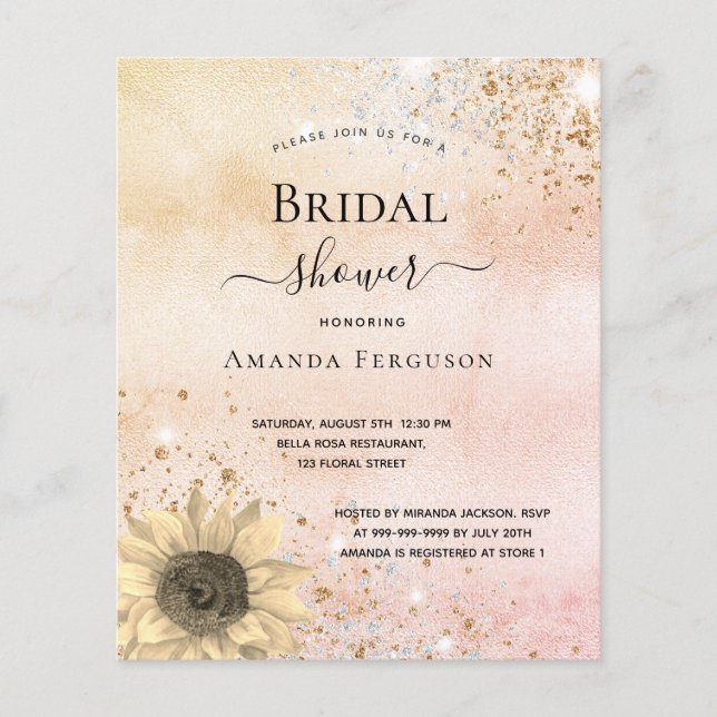 Bridal shower rose gold sunflower invitation (Front)