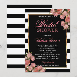 Bridal Shower - Rose Gold Wedding Black & White Invitation