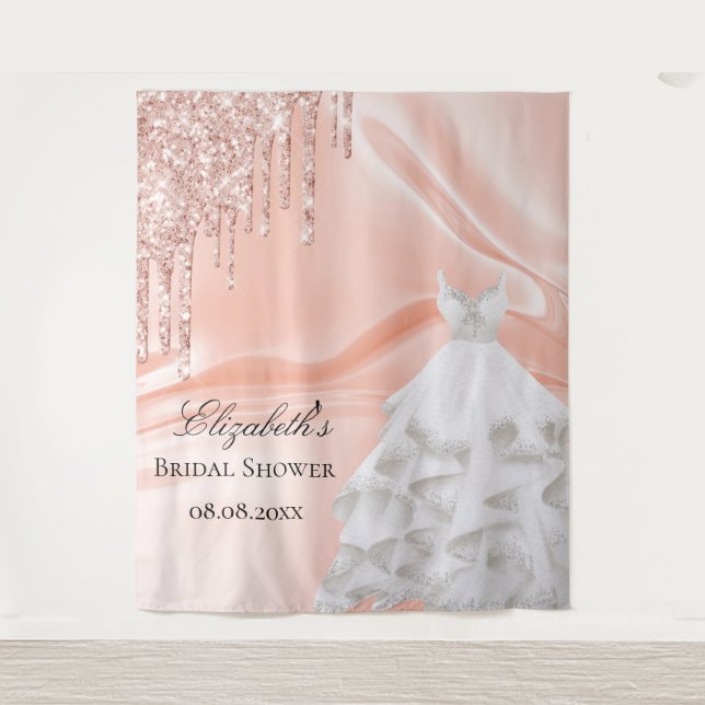 Bridal shower rose gold white bride dress name tapestry (Front)