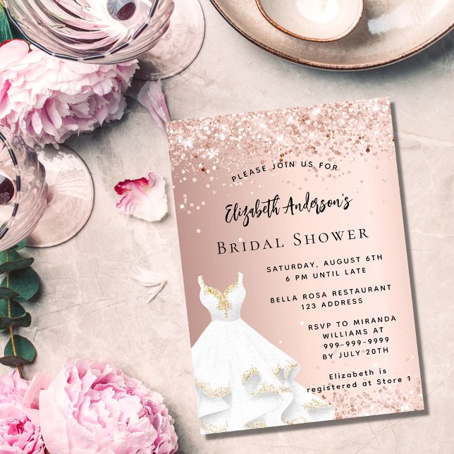 Bridal Shower rose gold white dress elegant Invitation Postcard (Creator Uploaded)