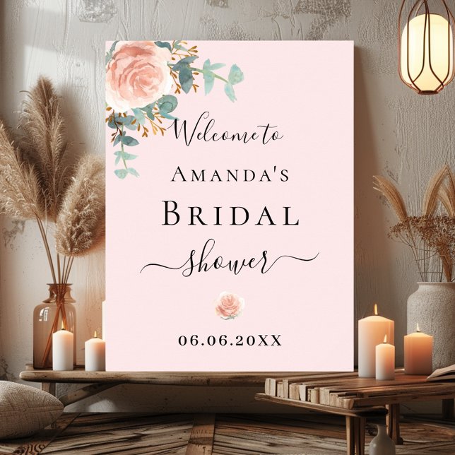 Bridal Shower rose pink floral greenery welcome Poster (Creator Uploaded)