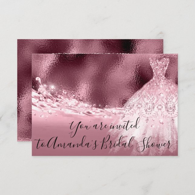 Bridal Shower Rose Spark Dress Glitter Ocean Invitation (Front/Back)