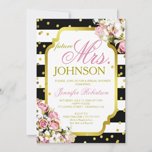 Bridal Shower Roses and Confetti Invitation (Front)