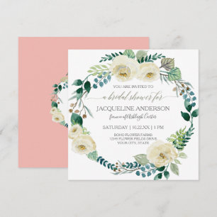 Bridal Shower Rustic Alabaster Rose Blush Coral Invitation