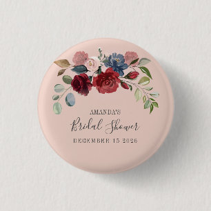 Bridal Shower Rustic Burgundy Floral Custom 3 Cm Round Badge
