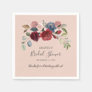 Bridal Shower Rustic Burgundy Floral Custom Napkin