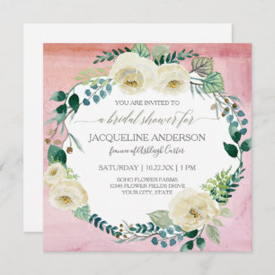 Bridal Shower Rustic Ivory Rose Blush Watercolor Invitation