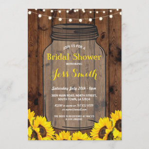 Bridal Shower Rustic Jar Wood SunflowER Invite