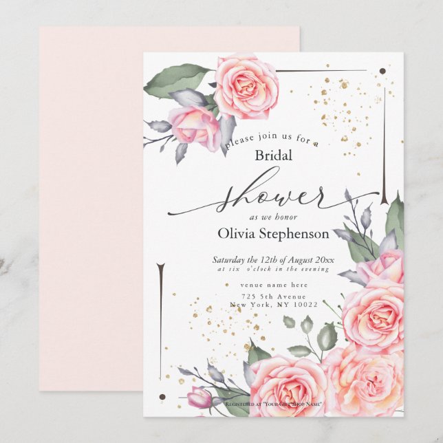 Bridal Shower Rustic Pink Cottage Roses Invitation (Front/Back)