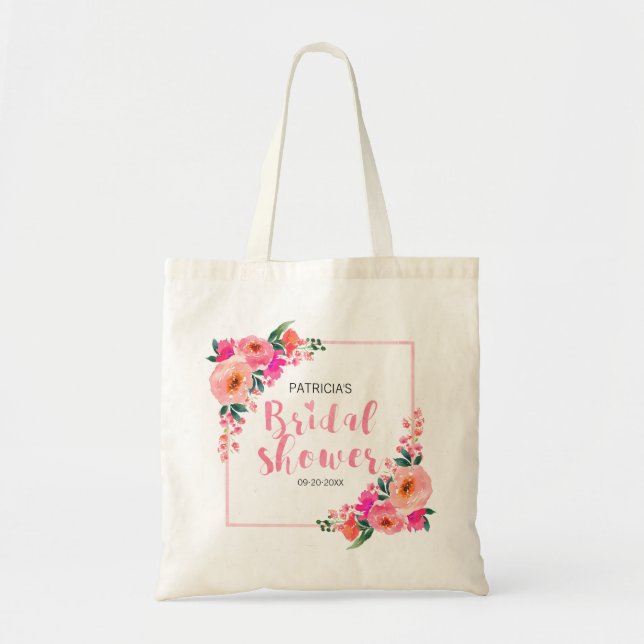 Bridal Shower Rustic Pink Floral Watercolor Tote Bag (Front)